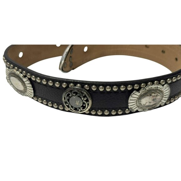 STREETS AHEAD Black Italian Leather Belt Oversized Floral Buckle Western Boho Sm - Picture 3 of 8
